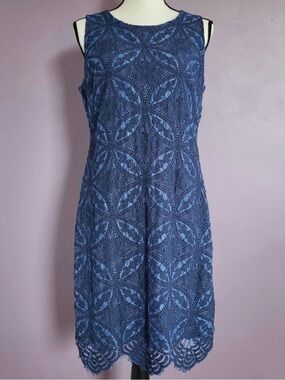 Blue Cotton Lace Fully Lined Dress